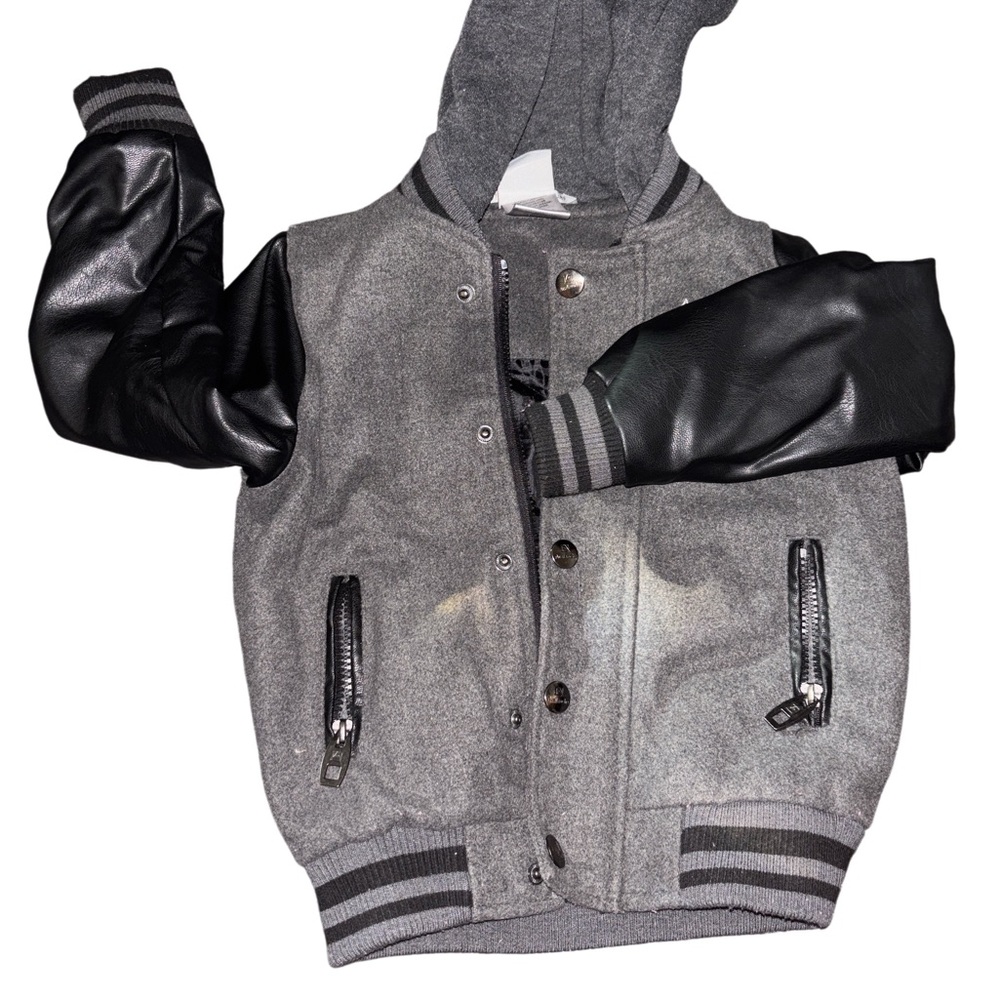 Gray and Black Varsity Jacket with Hood